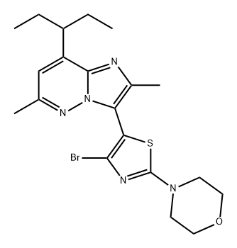 Imidazo[1,2-b]pyridazine, 3-[4-bromo-2-(4-morpholinyl)-5-thiazolyl]-8-(1-ethylpropyl)-2,6-dimethyl- Structural