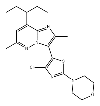 Imidazo[1,2-b]pyridazine, 3-[4-chloro-2-(4-morpholinyl)-5-thiazolyl]-8-(1-ethylpropyl)-2,6-dimethyl- Structural
