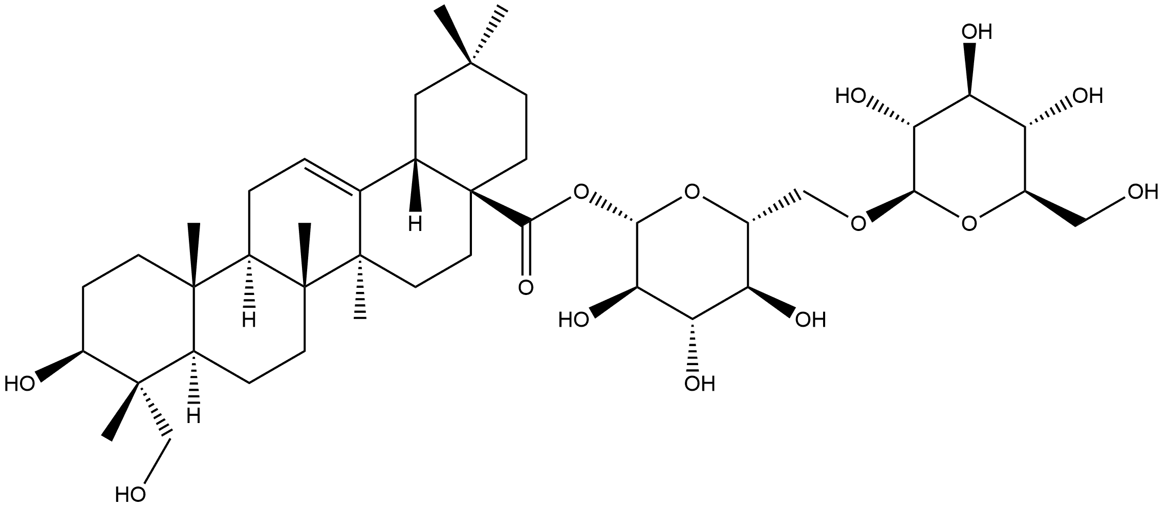 Olean-12-en-28-oic acid, 3,23-dihydroxy-, 6-O-β-D-glucopyranosyl-β-D-glucopyranosyl ester, (3β,4α)- Structural