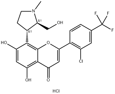 4H-1-Benzopyran-4-one, 2-[2-chloro-4-(trifluoromethyl)phenyl]-5,7-dihydroxy-8-[(2R,3S)-2-(hydroxymethyl)-1-methyl-3-pyrrolidinyl]-, hydrochloride (1:1)