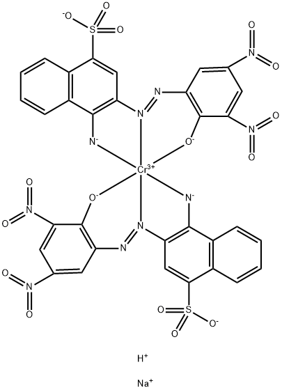 disodium hydrogen bis[4-amino-3-[(2-hydroxy-3,5-dinitrophenyl)azo]naphthalene-1-sulphonato(3-)]chromate(3-) Structural