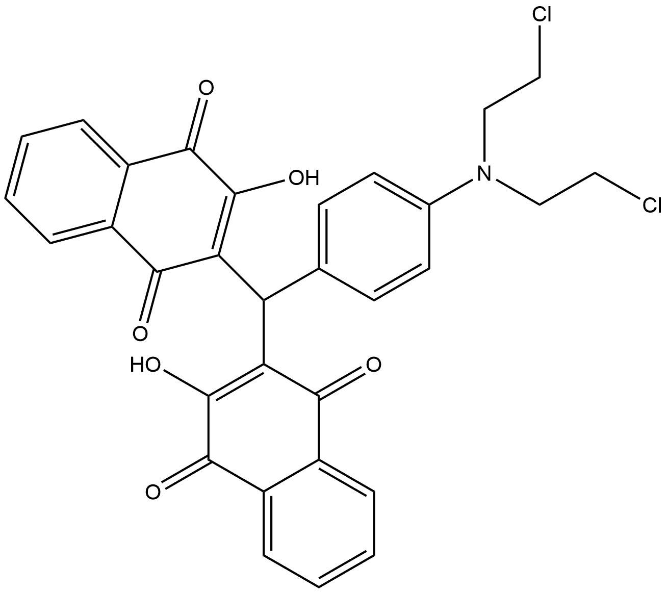 Q107 3,3'-(4-(bis(2-chloroethyl)amino)benzylidene)bis(2-OH-1,4-naphthoquinone) Structural