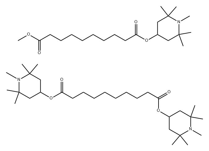 Decanedioic acid 1,10-bis(1,2,2,6,6-pentamethyl-4-piperidinyl) ester mixt. with 1-methyl 10-(1,2,2,6,6-pentamethyl-4-piperidinyl) decanedioate Structural
