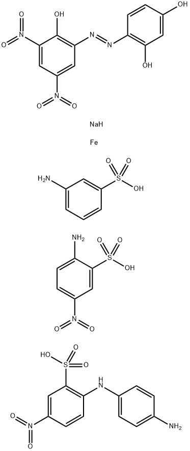 Iron, complexes with diazotized 3-aminobenzenesulfonic acid coupled with diazotized 2-amino-5-nitrobenzenesulfonic acid, diazotized 2-[(4-aminophenyl)amino]-5-nitrobenzenesulfonic acid and 4-[(2-hydroxy-3,5-dinitrophenyl) azo]-1,3-benzenediol, sodium salt Structural