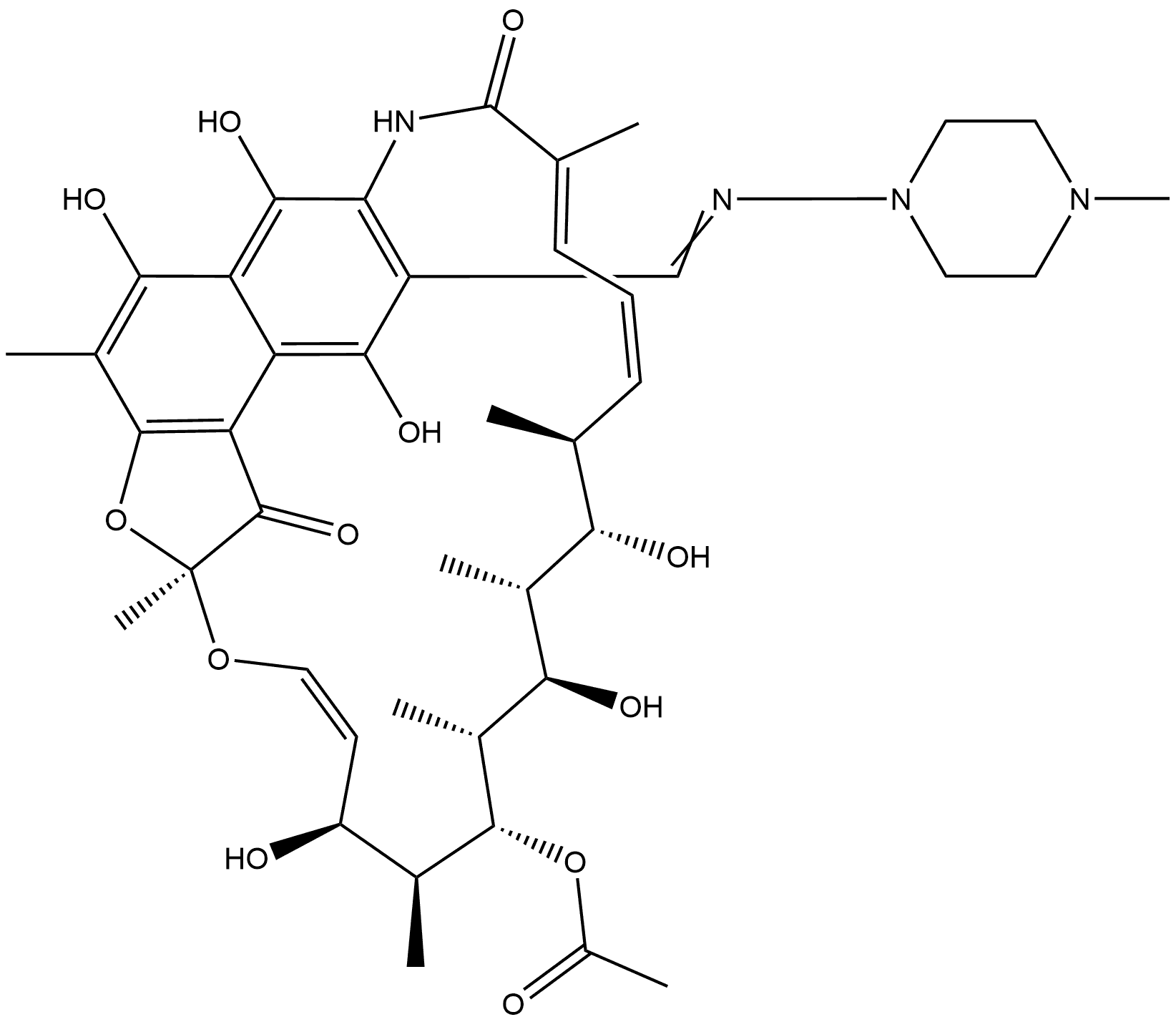 Rifamycin, 27-O-demethyl-3-[[(4-methyl-1-piperazinyl)imino]methyl]- Structural