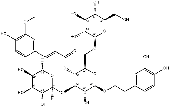 2-(3,4-Dihydroxyphenyl)ethyl O-6-deoxy-alpha-L-mannopyranosyl-(1-3)-O-[beta-D-glucopyranosyl-(1-6)]-beta-D-glucopyranoside 4-[(2E)-3-(4-hydroxy-3-methoxyphenyl)-2-propenoate] Structural