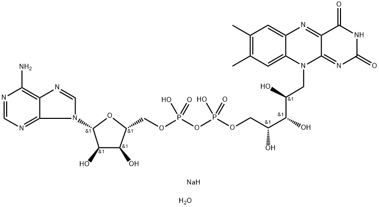 Riboflavin 5'-(trihydrogen diphosphate), P'→5'-ester with adenosine, sodium salt, hydrate (1:2:1) Structural