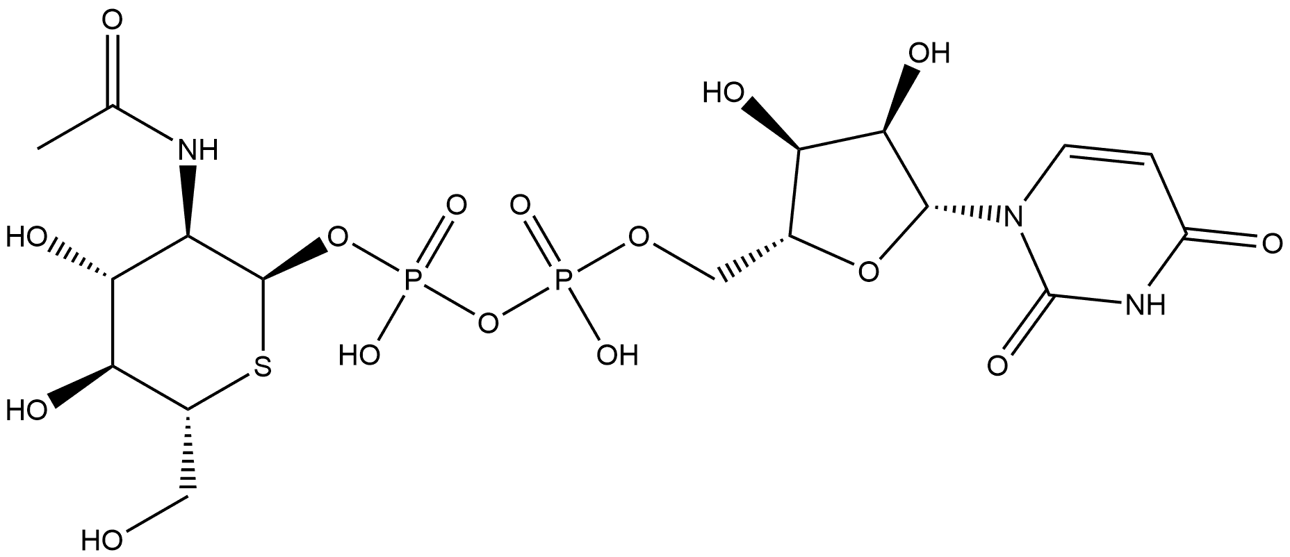 Uridine 5'-(trihydrogen diphosphate), P'-[2-(acetylamino)-2-deoxy-5-thio-α-D-glucopyranosyl] ester Structural