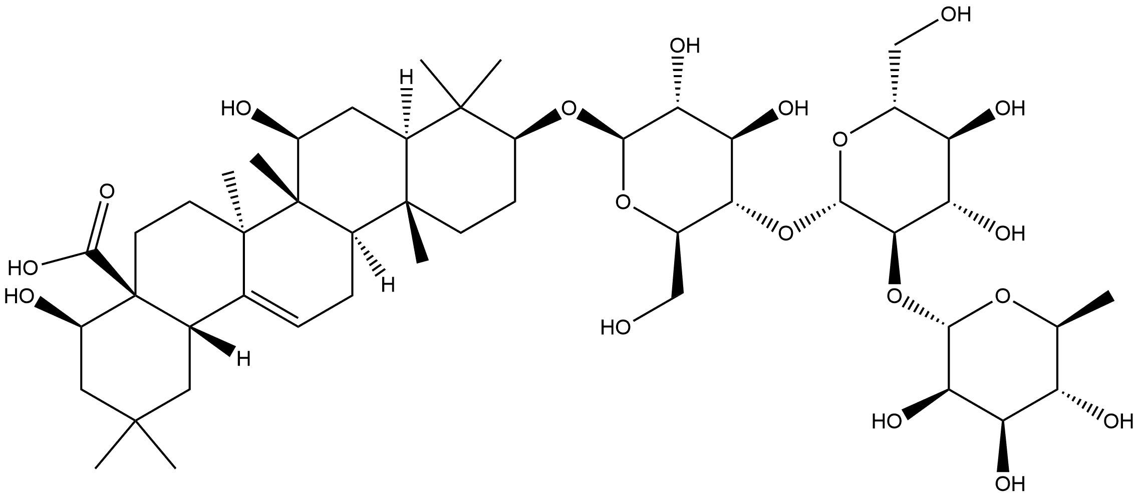 Olean-12-en-28-oic acid, 3-[(O-6-deoxy-α-L-mannopyranosyl-(1→2)-O-β-D-glucopyranosyl-(1→4)-β-D-glucopyranosyl)oxy]-7,22-dihydroxy-, (3β,7β,22β)- Structural