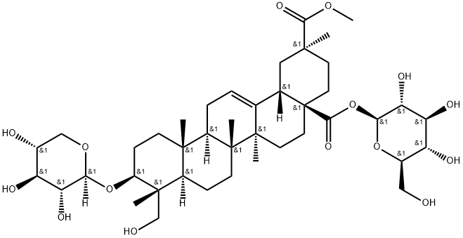 Olean-12-ene-28,29-dioic acid, 23-hydroxy-3-(β-D-xylopyranosyloxy)-, 28-β-D-glucopyranosyl 29-methyl ester, (3β,4α,20β)- Structural