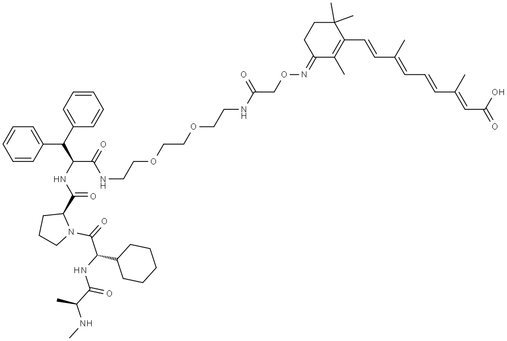 L-Phenylalaninamide, N-methyl-L-alanyl-(2S)-2-cyclohexylglycyl-L-prolyl-N-[2-[2-[2-[[2-[[(E)-[3-[(1E,3E,5E,7E)-8-carboxy-3,7-dimethyl-1,3,5,7-octatetraen-1-yl]-2,4,4-trimethyl-2-cyclohexen-1-ylidene]amino]oxy]acetyl]amino]ethoxy]ethoxy]ethyl]-β-phenyl- Structural