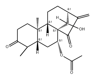 Kaur-16-ene-3,15-dione,7-(acetyloxy)-14-hydroxy-, (7a,14R)- Structural
