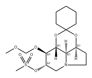 Spirocyclohexane-1,2-1,3dioxino4,5,6-hiindolizin-8-ol, octahydro-9-(methoxymethoxy)-, methanesulfonate (ester), 3aS-(3a.alpha.,8.alpha.,9.beta.,9a.beta.,9b.alpha.)- Structural