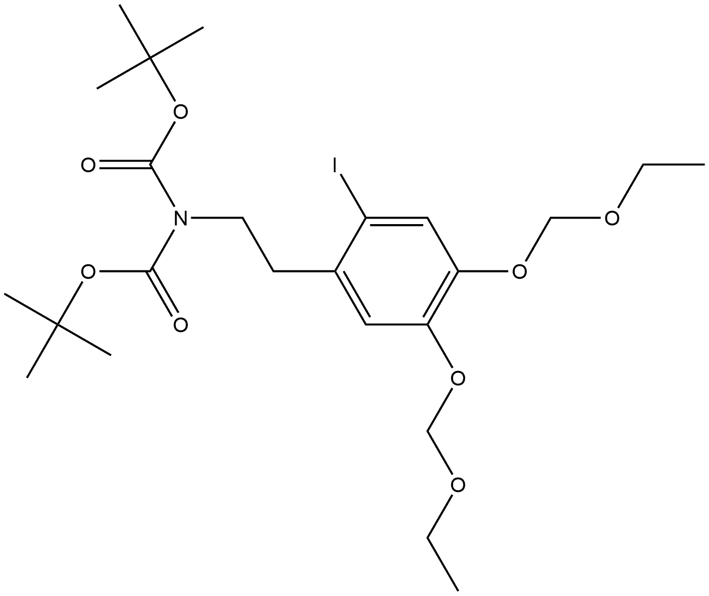 Imidodicarbonic acid, 2-[2-[4,5-bis(ethoxymethoxy)-2-iodophenyl]ethyl]-, 1,3-bis(1,1-dimethylethyl) ester Structural