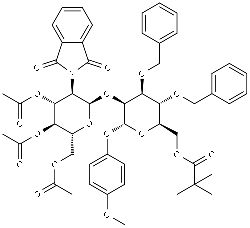 4-Methoxyphenyl 2-o-(3,4,6-tri-o-acetyl-2-deoxy-2-phthalimido-alpha-d-glucopyranosyl)-3,6-di-o-benzyl-4-o-pivaloy-alpha-d-mannopyranoside Structural