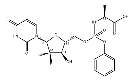 L-Alanine, N-[[P(S),2'R]-2'-deoxy-2'-fluoro-2'-methyl-P-phenyl-5'-uridylyl]- Structural