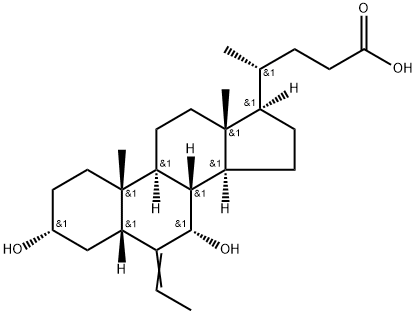 (3α,5β,7α)-6-ethylidene-3,7-dihydroxycholan-24-oic acid Structural