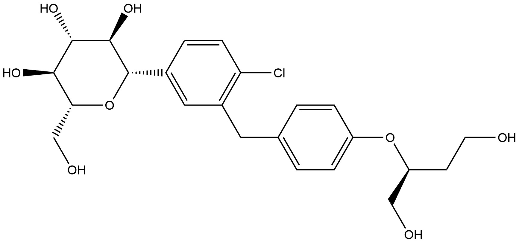 D-Glucitol, 1,5-anhydro-1-C-[4-chloro-3-[[4-[(1S)-3-hydroxy-1-(hydroxymethyl)propoxy]phenyl]methyl]phenyl]-, (1S)- Structural