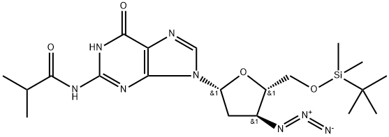 Guanosine, 3'-azido-2',3'-dideoxy-5'-O-[(1,1-dimethylethyl)dimethylsilyl]-N-(2-methyl-1-oxopropyl)- Structural