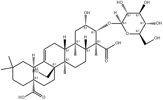 2β,27-Dihydroxy-3β-(β-D-glucopyranosyloxy)oleana-12-ene-23,28-dioic acid Structural