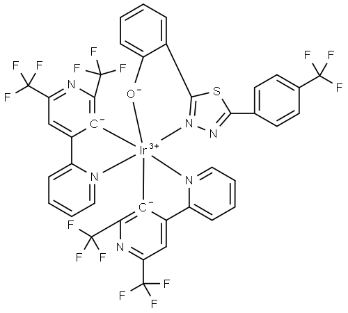 Bis(2',6'-bis(trifluoromethyl)-2,4'-bipyridine)(2-(5-(4-(2-(5-(4-(trifluoromethyl)phenyl)-1,3,4-thiadiazol-2-yl)phenol)iridium(III) Structural