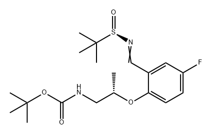 tert-butyl ((S)-2-(2-((E)-(((S)-tert-butylsulfinyl)imino)methyl)-4-fluorophenoxy)propyl)carbamate Structural