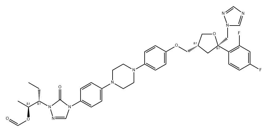 D-threo-Pentitol, 2,5-anhydro-1,3,4-trideoxy-2-C-(2,4-difluorophenyl)-4-[[4-[4-[4-[1-[(1S,2S)-1-ethyl-2-(formyloxy)propyl]-1,5-dihydro-5-oxo-4H-1,2,4-triazol-4-yl]phenyl]-1-piperazinyl]phenoxy]methyl]-1-(1H-1,2,4-triazol-1-yl)- Structural