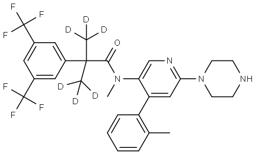 N-desmethyl netupitant D6Q: What is 
N-desmethyl netupitant D6 Q: What is the CAS Number of 
N-desmethyl netupitant D6 Q: What is the storage condition of 
N-desmethyl netupitant D6 Q: What are the applications of 
N-desmethyl netupitant D6 Structural