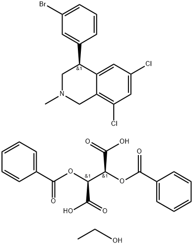 Isoquinoline, 4-?(3-?bromophenyl)?-?6,?8-?dichloro-?1,?2,?3,?4-?tetrahydro-?2-?methyl-?, (4S)?- Butanedioic acid, 2,?3-?bis(benzoyloxy)?-?, (2S,?3S)?- Ethanol Water（1:1:1:1） Structural