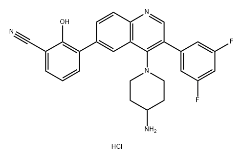 Benzonitrile, 3-[4-(4-amino-1-piperidinyl)-3-(3,5-difluorophenyl)-6-quinolinyl]-2-hydroxy-, hydrochloride (1:2) Structural