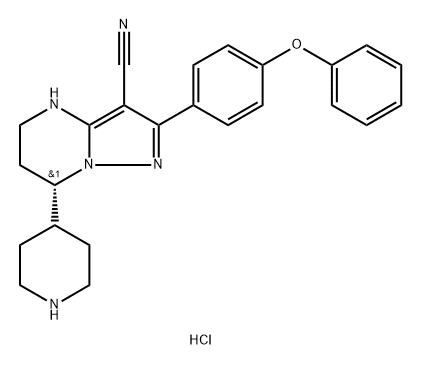 Pyrazolo[1,5-a]pyrimidine-3-carbonitrile, 4,5,6,7-tetrahydro-2-(4-phenoxyphenyl)-7-(4-piperidinyl)-, hydrochloride (1:2), (7S)- Structural