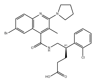 Benzenebutanoic acid, γ-[[[[6-bromo-3-methyl-2-(1-pyrrolidinyl)-4-quinolinyl]carbonyl]amino]methyl]-2-chloro-, (+)- Structural