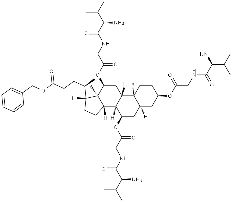 (3R,5S,7R,8R,9S,10S,12S,13R,14S,17R)-17-((R)-5-(benzyloxy)-5-oxopentan-2-yl)-10,13-dimethylhexadecahydro-1H-cyclopenta[a]phenanthrene-3,7,12-triyl tris(2-((S)-2-amino-3-methylbutanamido)acetate) Structural