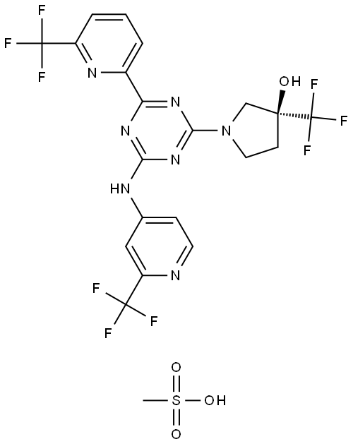 3-Pyrrolidinol, 3-(trifluoromethyl)-1-[4-[6-(trifluoromethyl)-2-pyridinyl]-6-[[2-(trifluoromethyl)-4-pyridinyl]amino]-1,3,5-triazin-2-yl]-, (3S)-, compd. with methanesulfonate (1:1) Structural