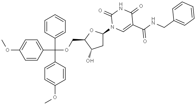 Thymidine, 5′-O-[bis(4-methoxyphenyl)phenylmethyl]-α-[(phenylmethyl)amino]-α-oxo- Structural