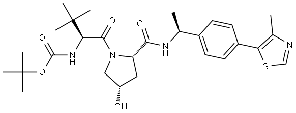 L-Prolinamide, N-[(1,1-dimethylethoxy)carbonyl]-3-methyl-L-valyl-4-hydroxy-N-[(1S)-1-[4-(4-methyl-5-thiazolyl)phenyl]ethyl]-, (4S)- Structural