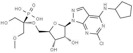 1H-Pyrazolo[3,4-d]pyrimidin-4-amine, 6-chloro-N-cyclopentyl-1-[5-O-[(1R)-2-hydroxy-1-(methoxymethyl)-1-phosphonoethyl]-β-D-ribofuranosyl]- Structural