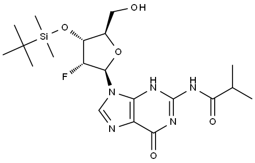 Guanosine, 2′-deoxy-3′-O-[(1,1-dimethylethyl)dimethylsilyl]-2′-fluoro-N-(2-methyl-1-oxopropyl)- Structural
