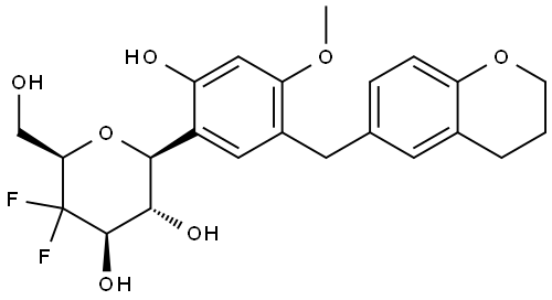 D-xylo-Hexitol, 1,5-anhydro-4-deoxy-1-C-[5-[(3,4-dihydro-2H-1-benzopyran-6-yl)methyl]-2-hydroxy-4-methoxyphenyl]-4,4-difluoro-, (1S)- Structural