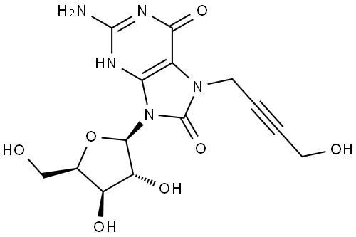 1H-Purine-6,8-dione, 2-amino-7,9-dihydro-7-(4-hydroxy-2-butyn-1-yl)-9-β-D-xylofuranosyl- Structural
