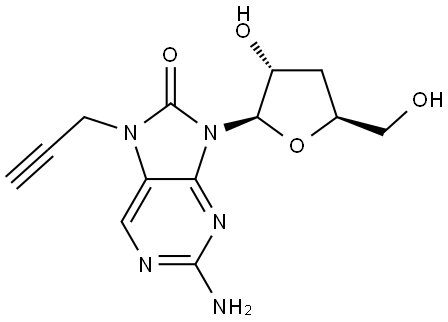 8H-Purin-8-one, 2-amino-9-(3-deoxy-β-D-erythro-pentofuranosyl)-7,9-dihydro-7-(2-propyn-1-yl)- Structural