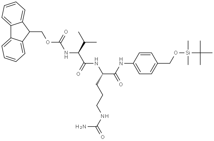 L-Ornithinamide, N-[(9H-fluoren-9-ylmethoxy)carbonyl]-L-valyl-N5-(aminocarbonyl)-N-[4-[[[(1,1-dimethylethyl)dimethylsilyl]oxy]methyl]phenyl]- Structural