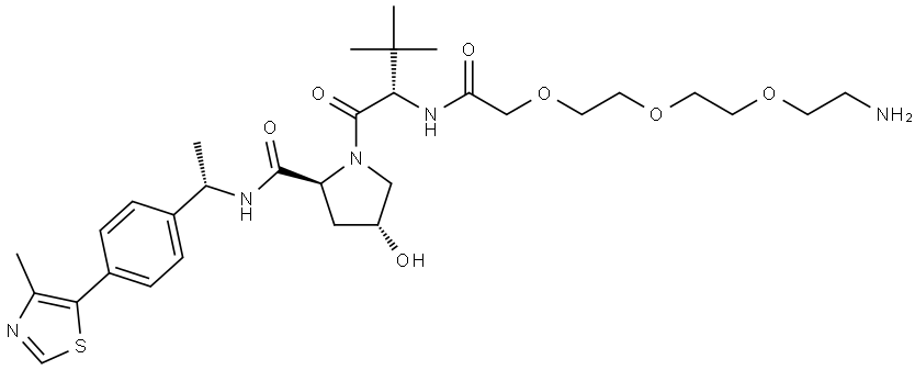 (2S,4R)-1-((S)-14-amino-2-(tert-butyl)-4-oxo-6,9,12-trioxa-3-azatetradecanoyl)-4-hydroxy-N-((S)-1-(4-(4-methylthiazol-5-yl)phenyl)ethyl)pyrrolidine-2-carboxamide Structural