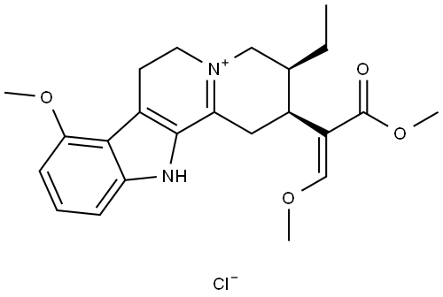 1H-Indolo[2,3-a]quinolizin-5-ium, 3-ethyl-2,3,4,6,7,12-hexahydro-8-methoxy-2-[(1E)-2-methoxy-1-(methoxycarbonyl)ethenyl]-, chloride (1:1), (2S,3S)- Structural