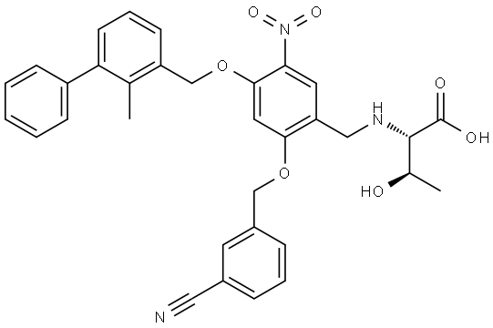 L-Threonine, N-[[2-[(3-cyanophenyl)methoxy]-4-[(2-methyl[1,1′-biphenyl]-3-yl)methoxy]-5-nitrophenyl]methyl]- Structural