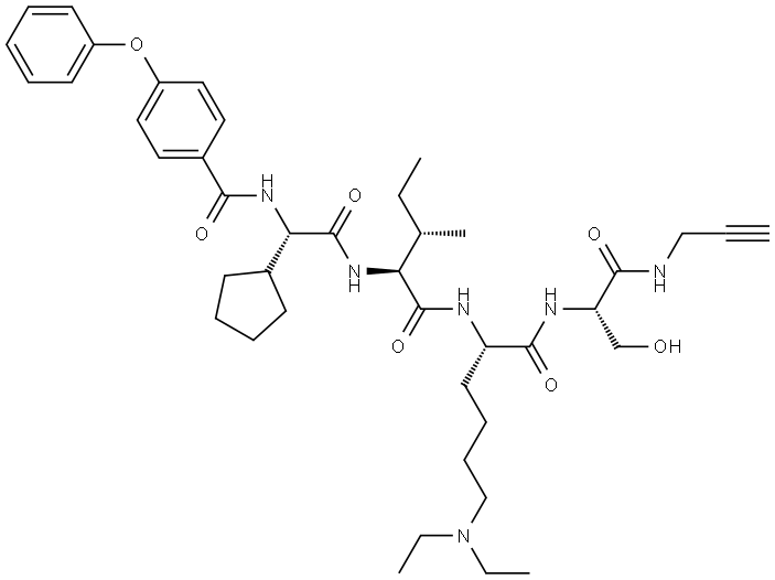 N-[(1S)-1-cyclopentyl-2-[[(2S,3S)-1-[[(2S)-6-(diethylamino)-1-[[(2S)-3-hydroxy-1-oxo-1-(prop-2-ynylamino)propan-2-yl]amino]-1-oxohexan-2-yl]amino]-3-methyl-1-oxopentan-2-yl]amino]-2-oxoethyl]-4-phenoxybenzamide Structural