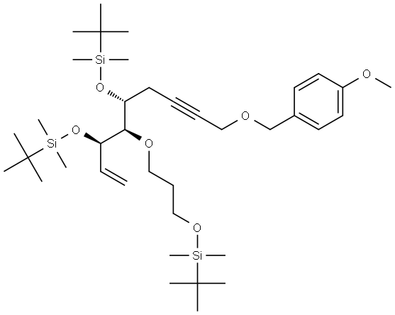 (5R,6R)-6-((R)-1-((tert-butyldimethylsilyl)oxy)-5-((4-methoxybenzyl)oxy)pent-3-yn-1-yl)-2,2,3,3,12,12,13,13-octamethyl-5-vinyl-4,7,11-trioxa-3,12-disilatetradecane Structural