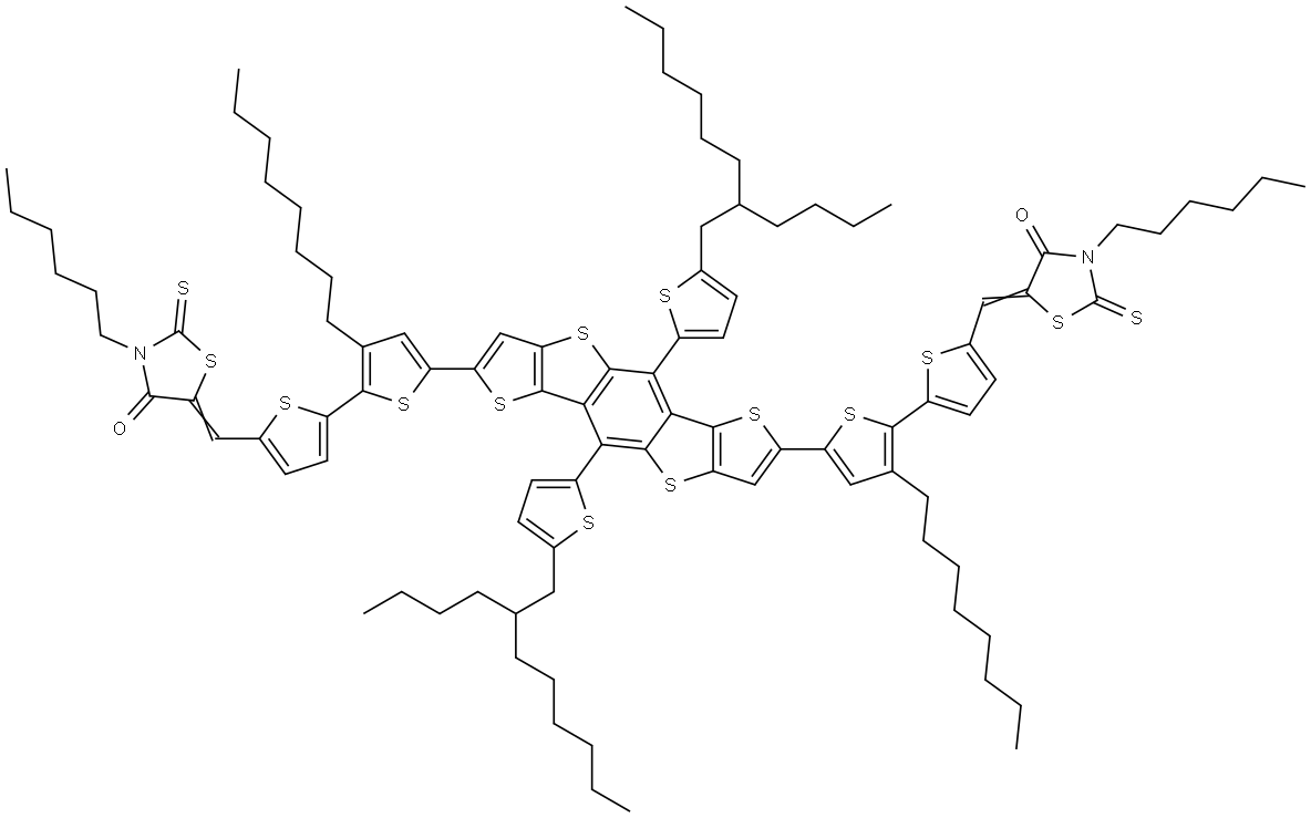 2,7-(2-(3-Hexyl-2-thioxothiazolidin-4-one-yl)-(5-thiophene-yl))-5,10-bis(2-butyloctylthienyl)benzo[1,2-b:4,5-b']dithieno[3,2-b]thiophene Structural