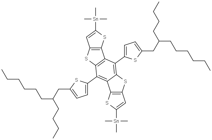 Stannane, 1,1′-[5,10-bis[5-(2-butyloctyl)-2-thienyl]dithieno[2,3-d:2′,3′-d′]benzo[1,2-b:4,5-b′]dithiophene-2,7-diyl]bis[1,1,1-trimethyl- Structural