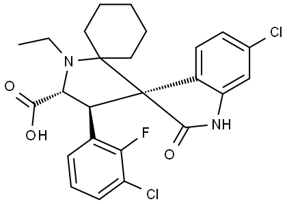 (3'R,4'S,5'R)-6''-chloro-4'-(3-chloro-2-fluorophenyl)-1'-ethyl-2''-oxodispiro[cyclohexane-1,2'-pyrrolidine-3',3''-indoline]-5'-carboxylic acid Structural